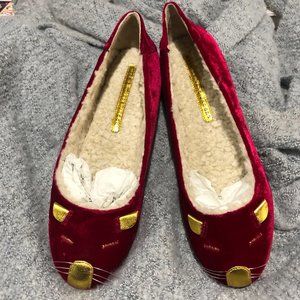 Marc Jacobs Red Velvet Sleeping Kitty Flats - size 8.5